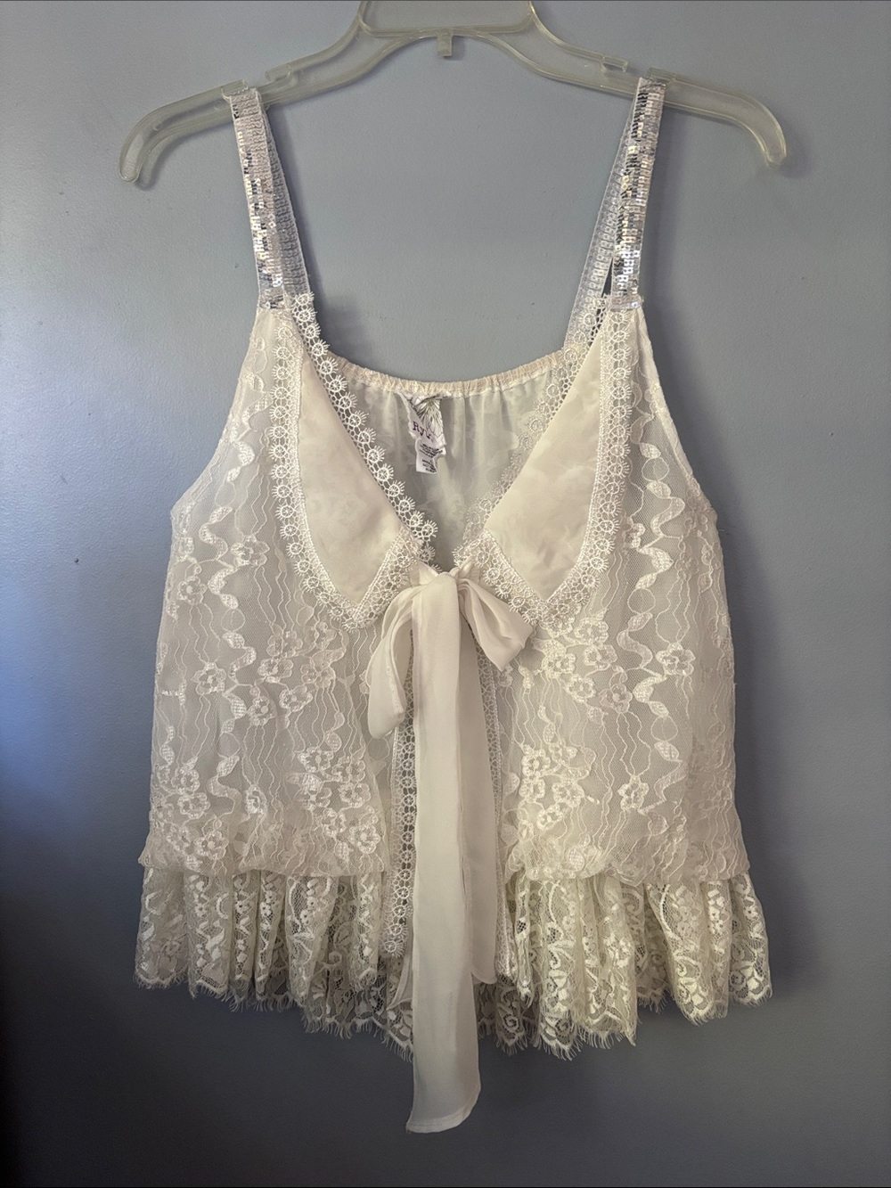 Ryu Ivory Lace Bow-Front Chemise Tank